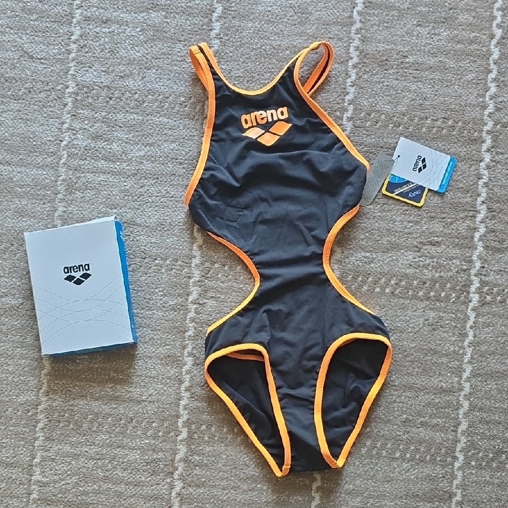 Arena Women's Black and Orange One Piece Swimsuit